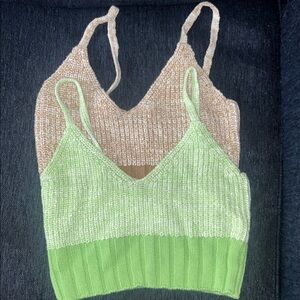 ASOS Cream and Green Ribbed Crop Camisole